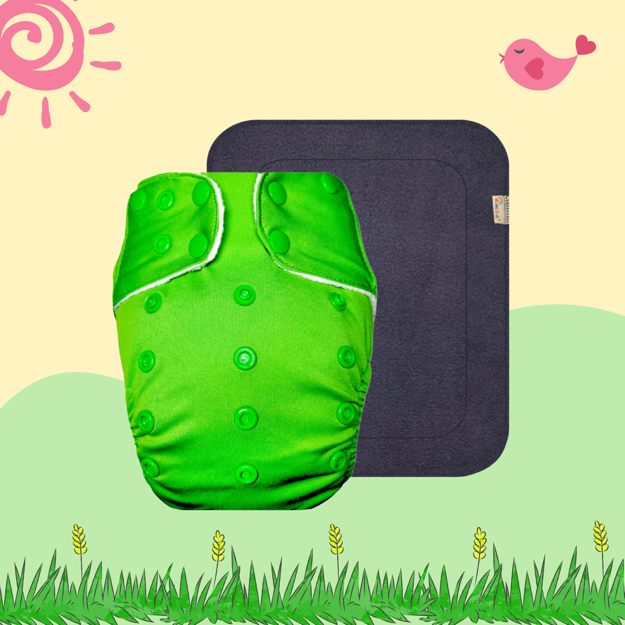 LimeGreen Cloth Diaper with Insert