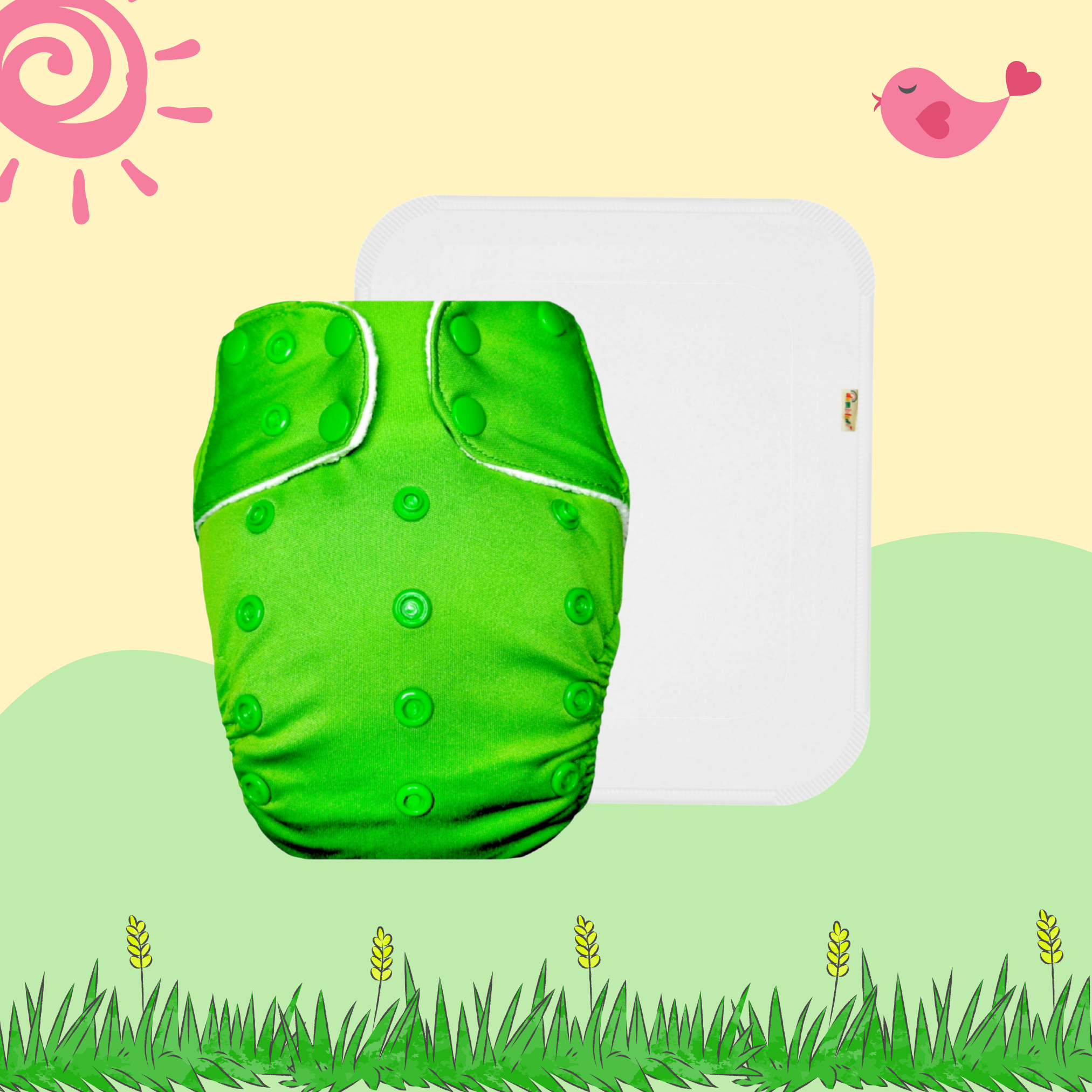 LimeGreen Cloth Diaper with Insert