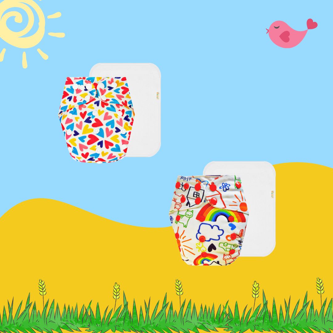 Printed Cloth Diaper With Large White Insert