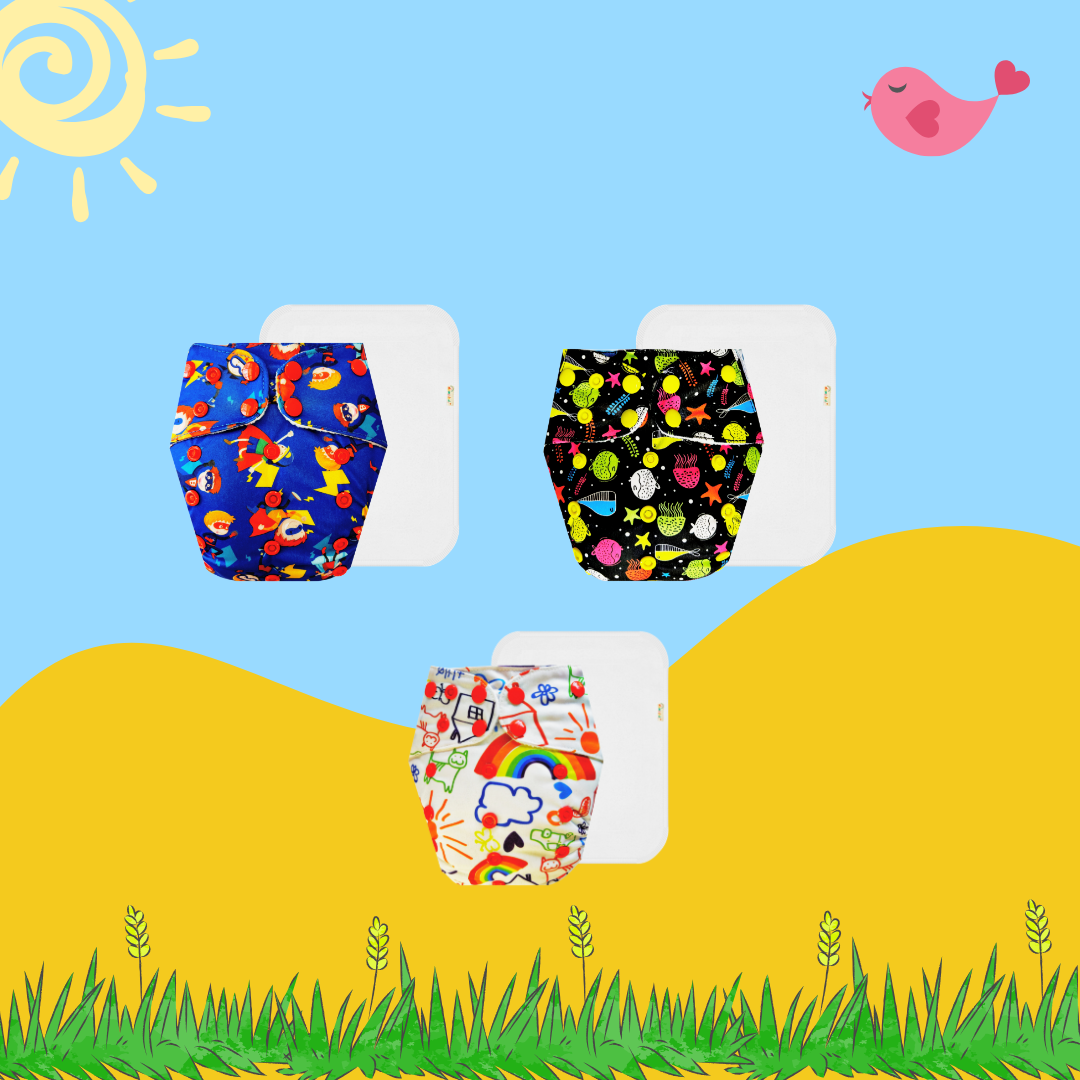 Printed Cloth Diaper With Large White Insert