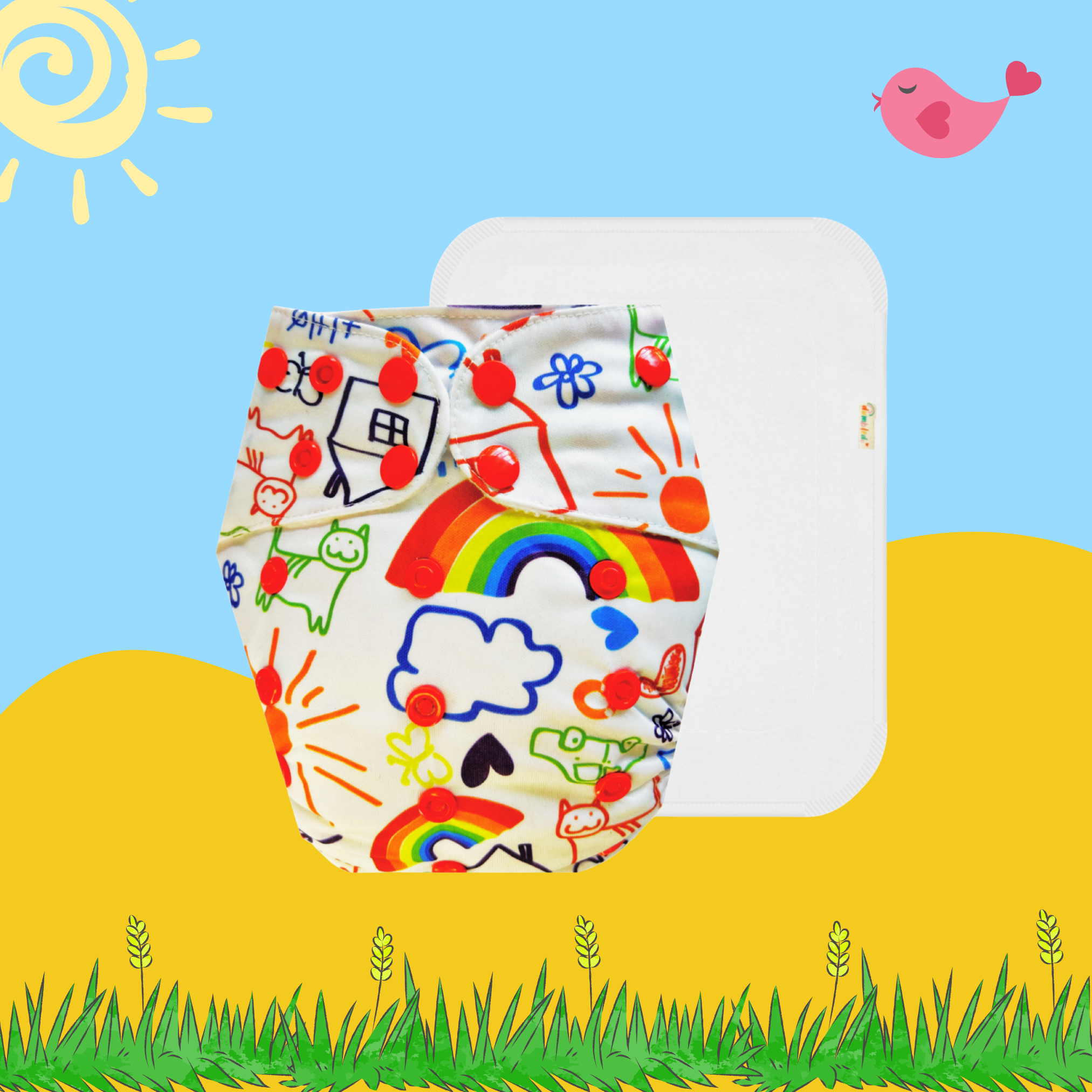 RainbowDoodle Cloth Diaper with Insert