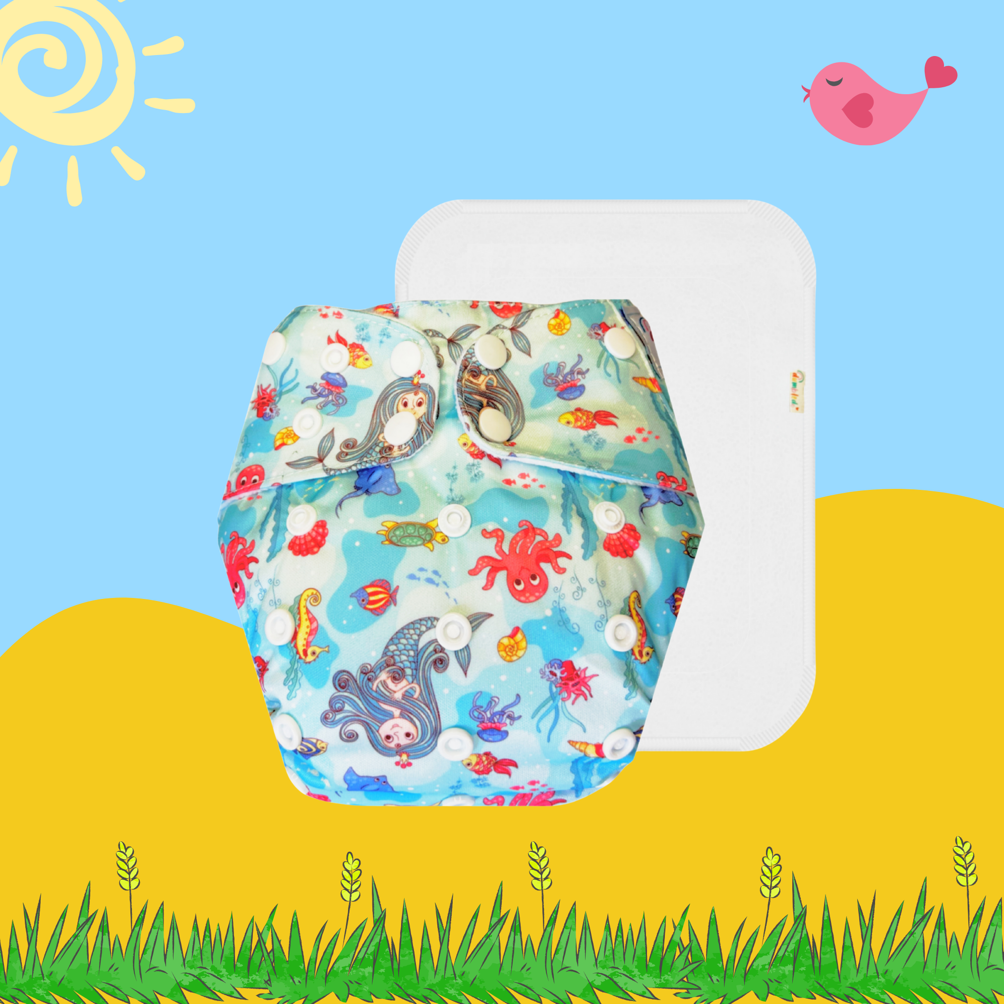 AquaMermaid Cloth Diaper with Insert