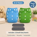 Solid Duo Reusable Cloth Diapers with Grey Inserts– Pack of 2