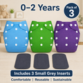 Solid Trio Reusable Cloth Diapers with Grey Inserts– Pack of 3