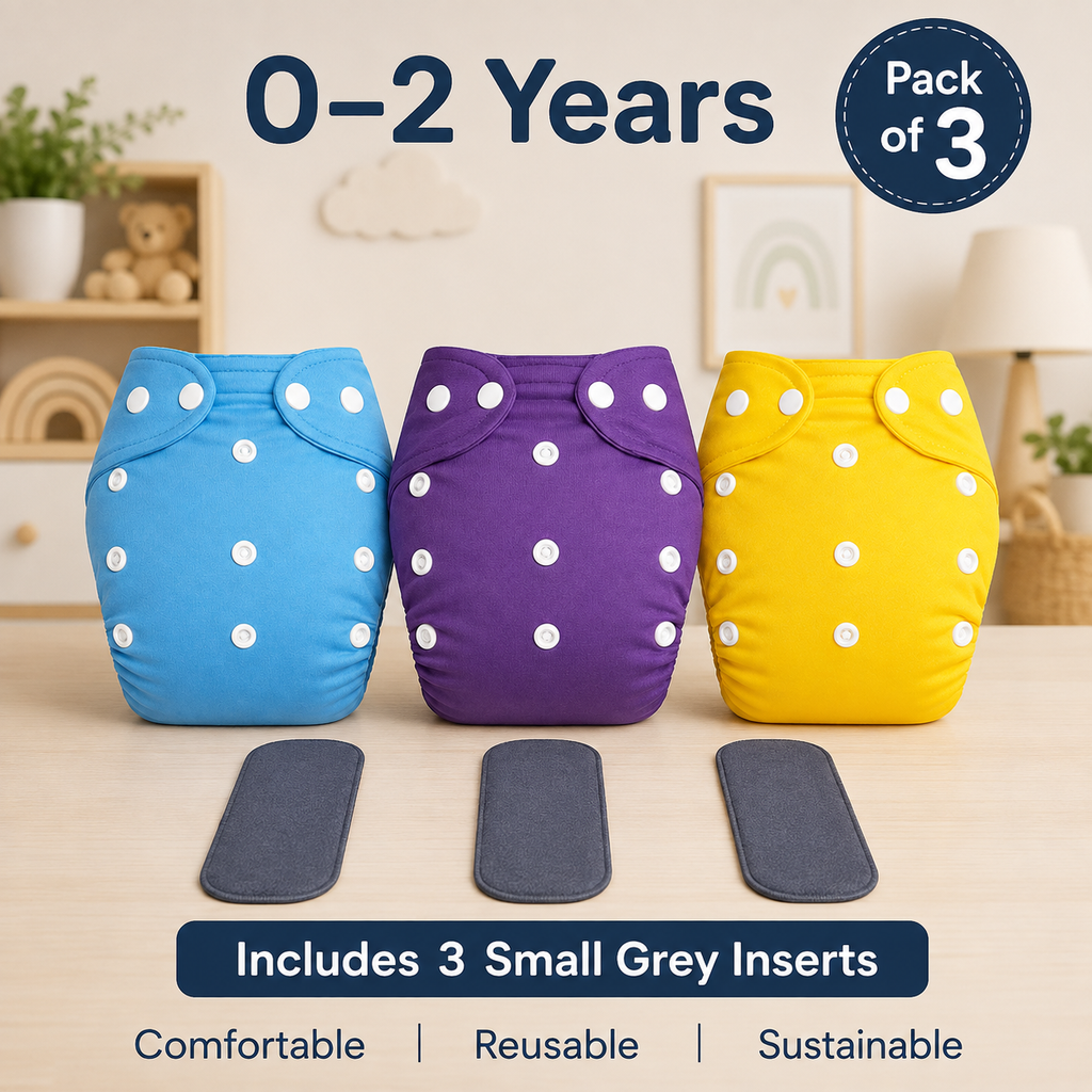 Solid Trio Reusable Cloth Diapers with Grey Inserts– Pack of 3