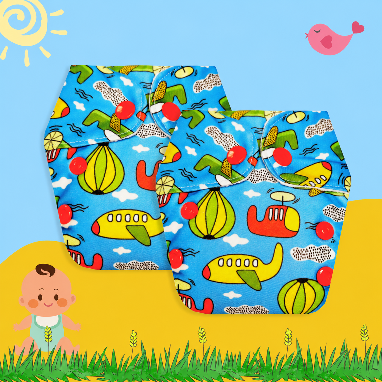 Airplane Print Newborn Diaper