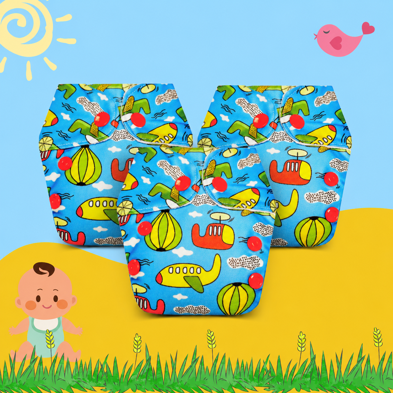 Airplane Print Newborn Diaper