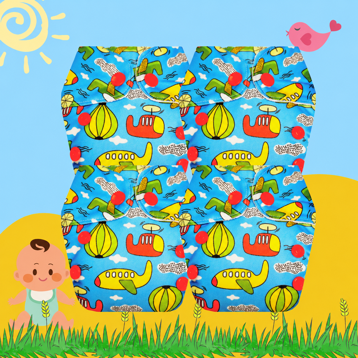 Airplane Print Newborn Diaper