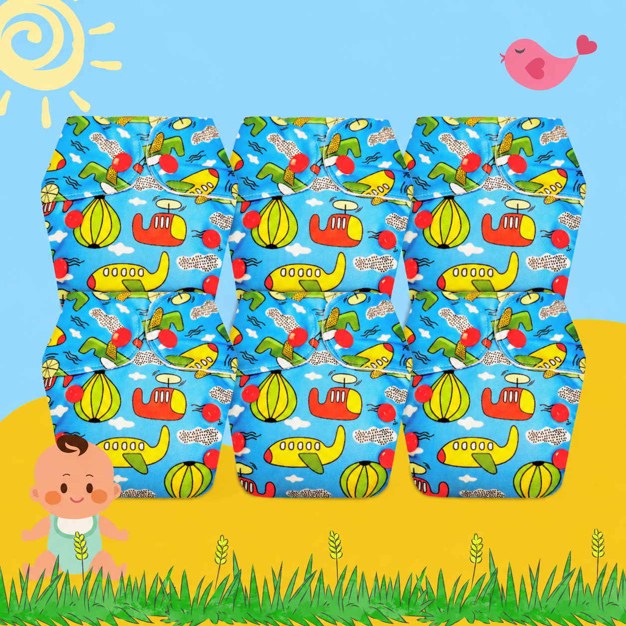 Airplane Print Newborn Diaper