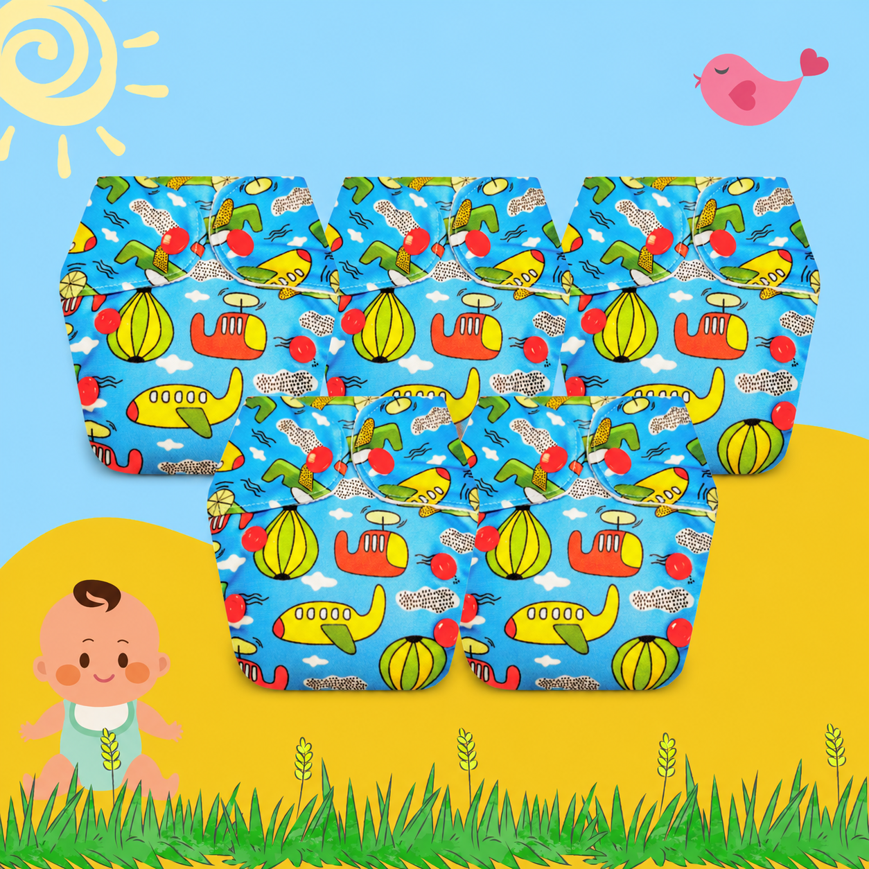 Airplane Print Newborn Diaper