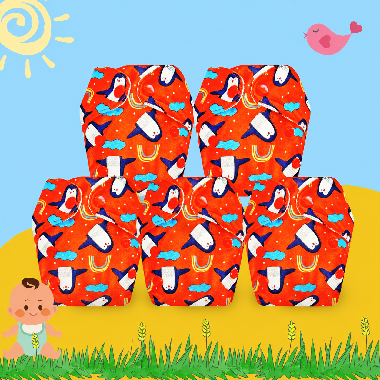 Penguin Print Newborn Diaper