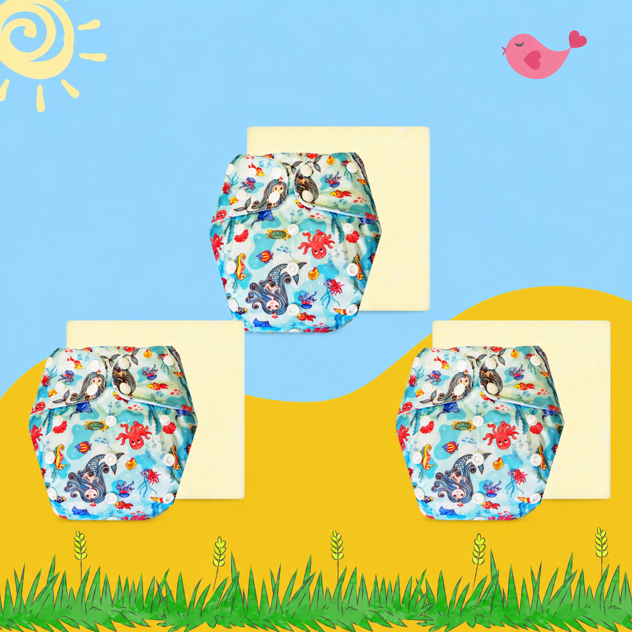OceanDream Cloth Diaper with Magical Soaker Insert Combo