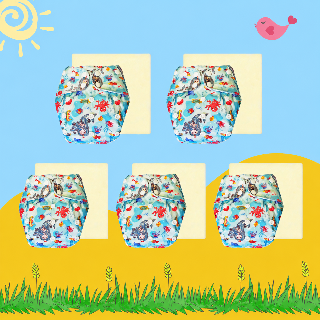 OceanDream Cloth Diaper with Magical Soaker Insert Combo