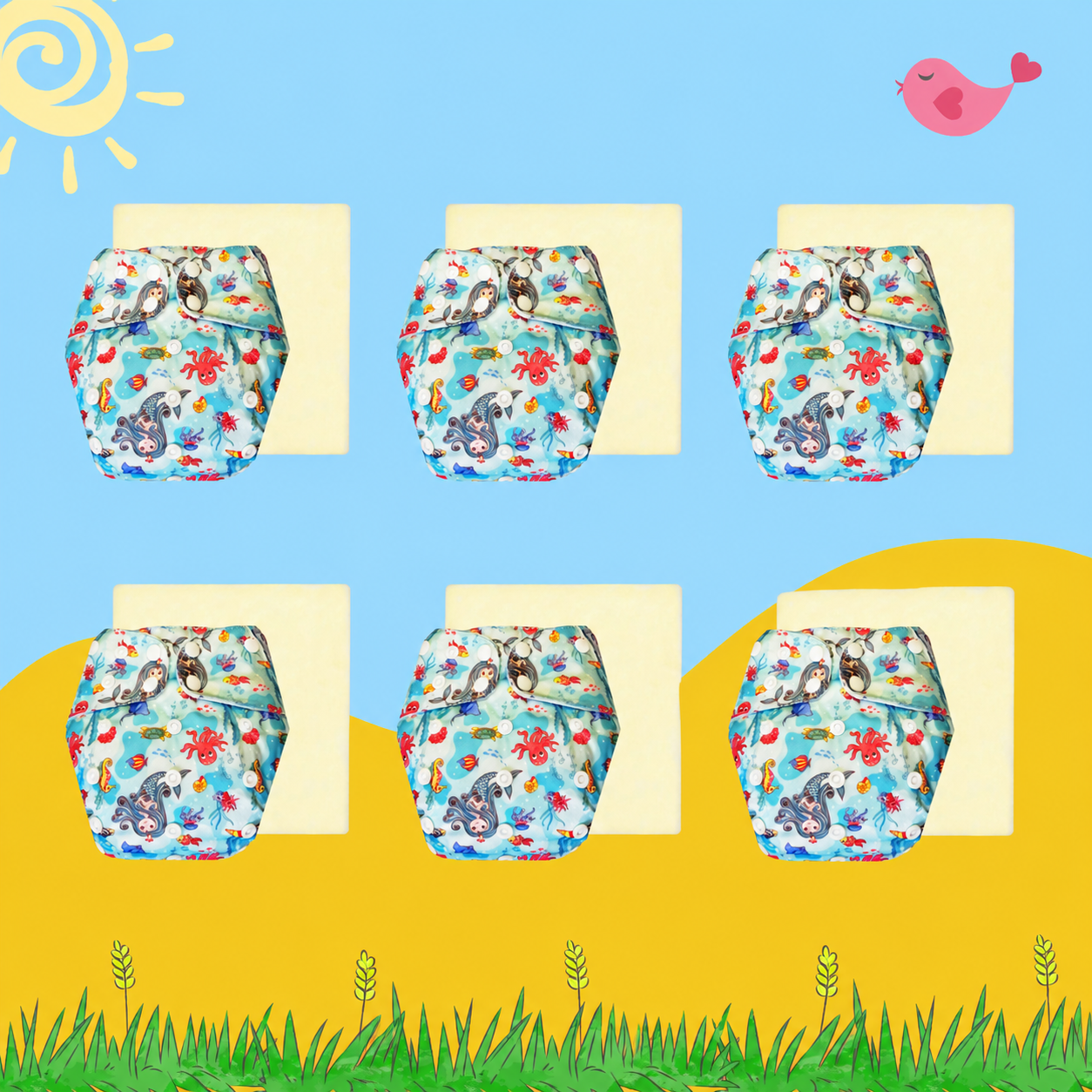 OceanDream Cloth Diaper with Magical Soaker Insert Combo