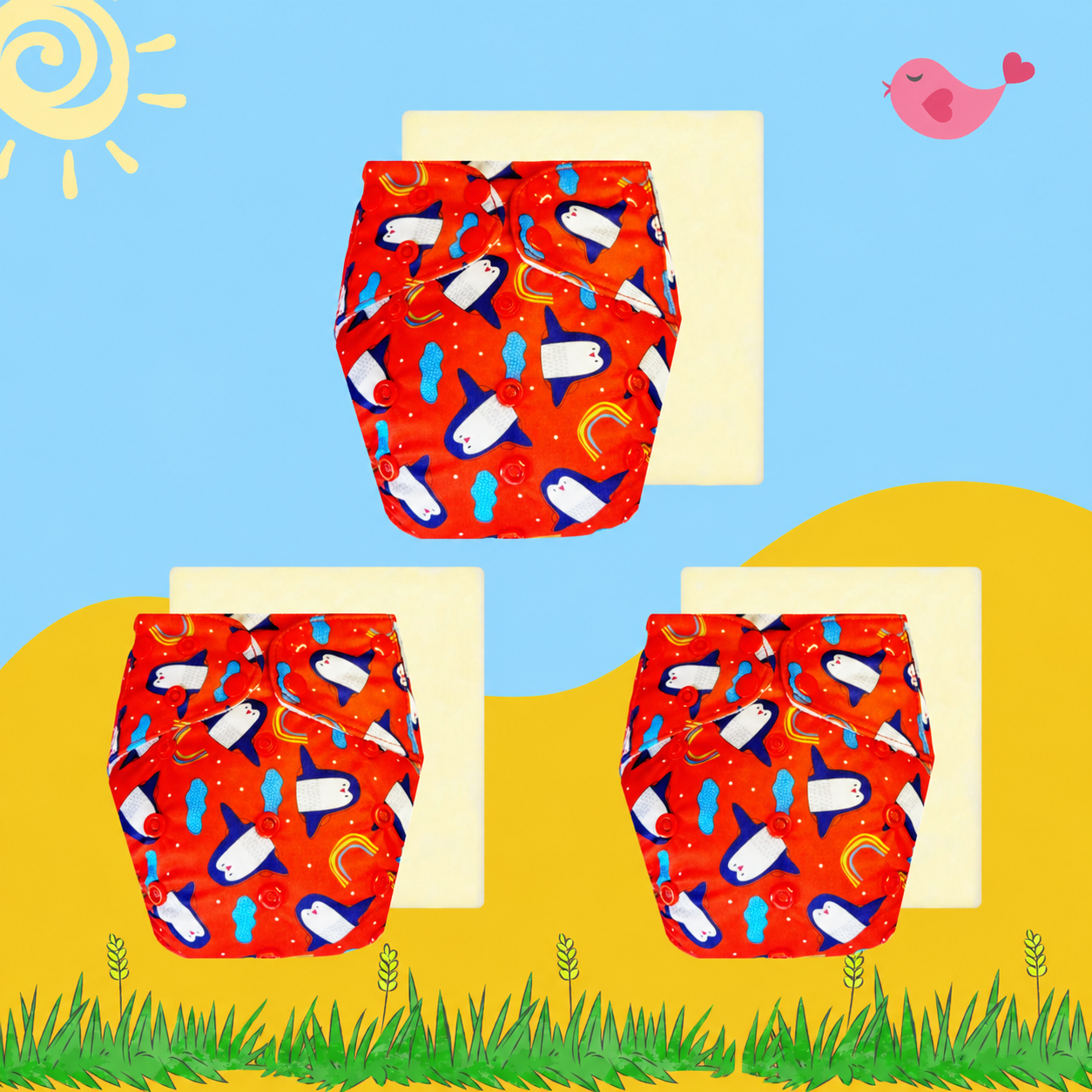 PenguinPop Cloth Diaper with Magical Soaker Insert Combo