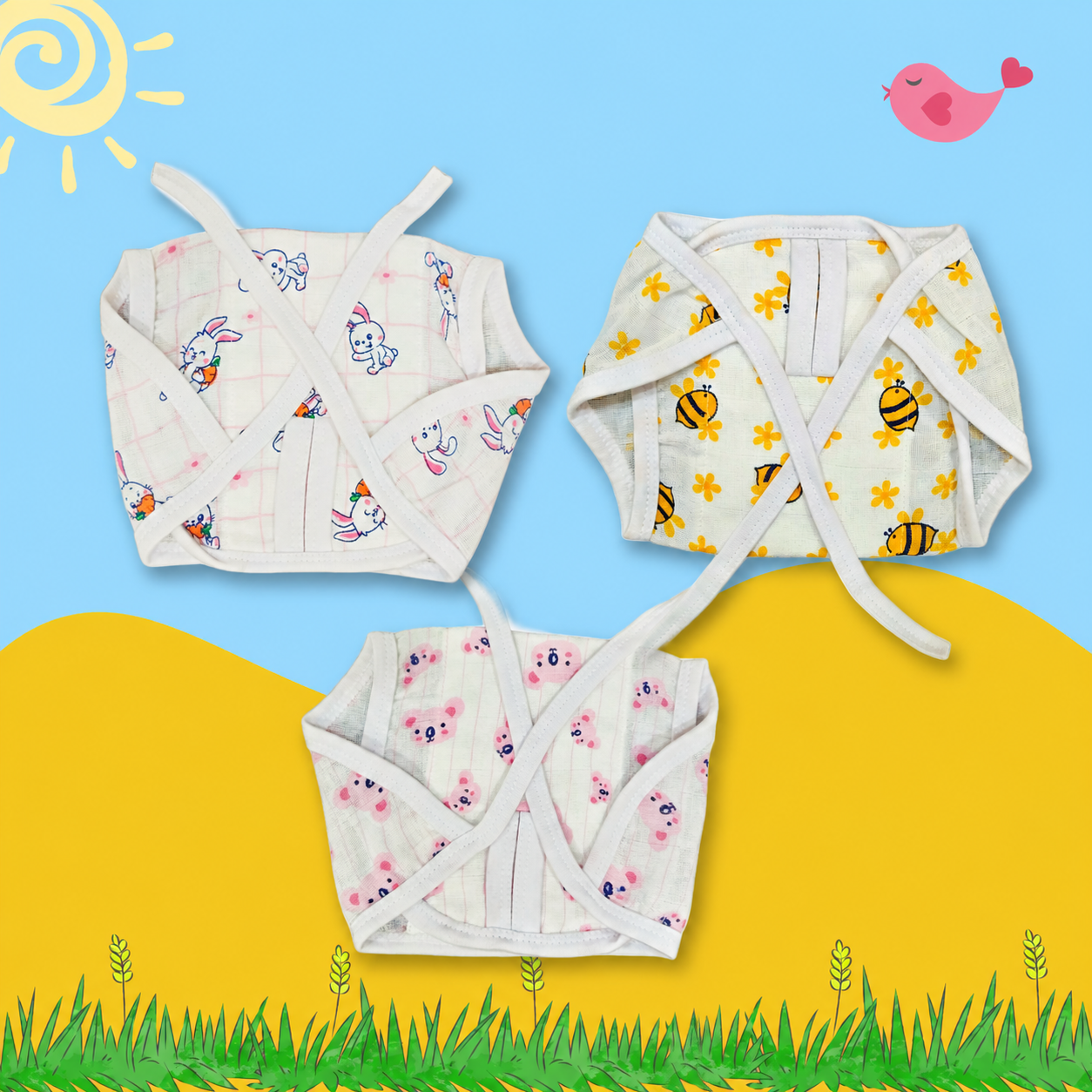TinyTies Printed Muslin Nappy– Pack of 3