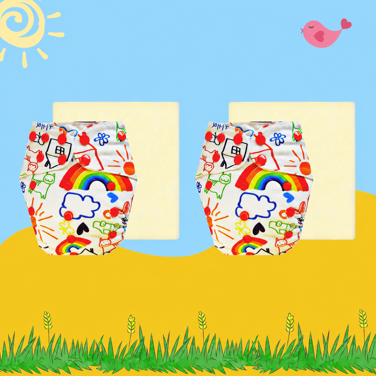 Rainbow Print Cloth Diaper with Magical Soaker Insert Combo