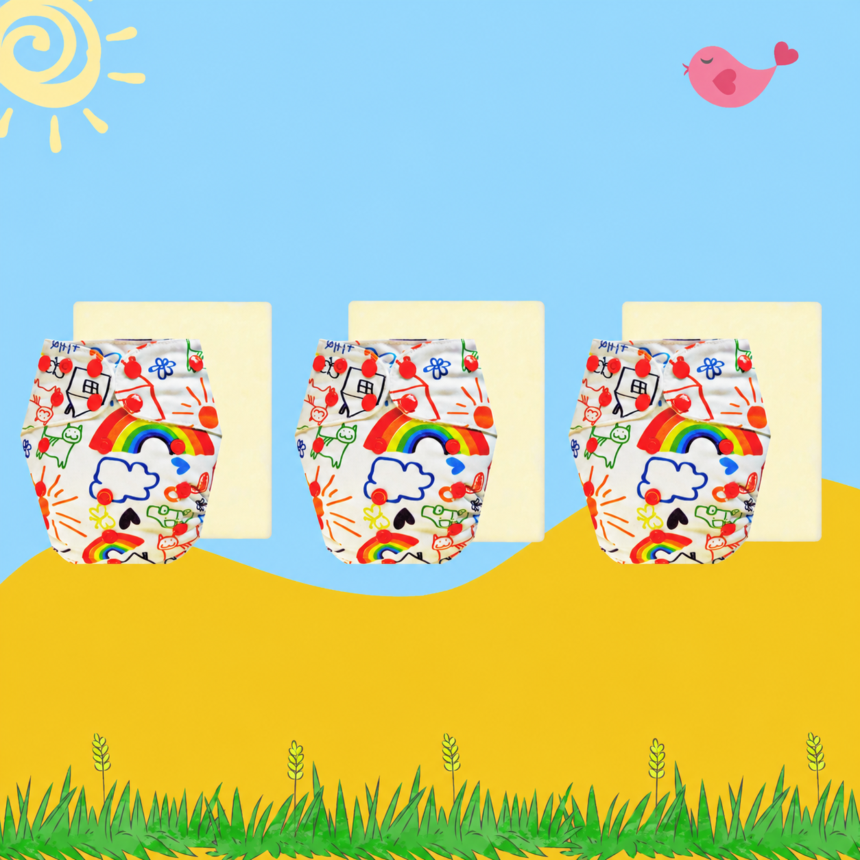 Rainbow Print Cloth Diaper with Magical Soaker Insert Combo