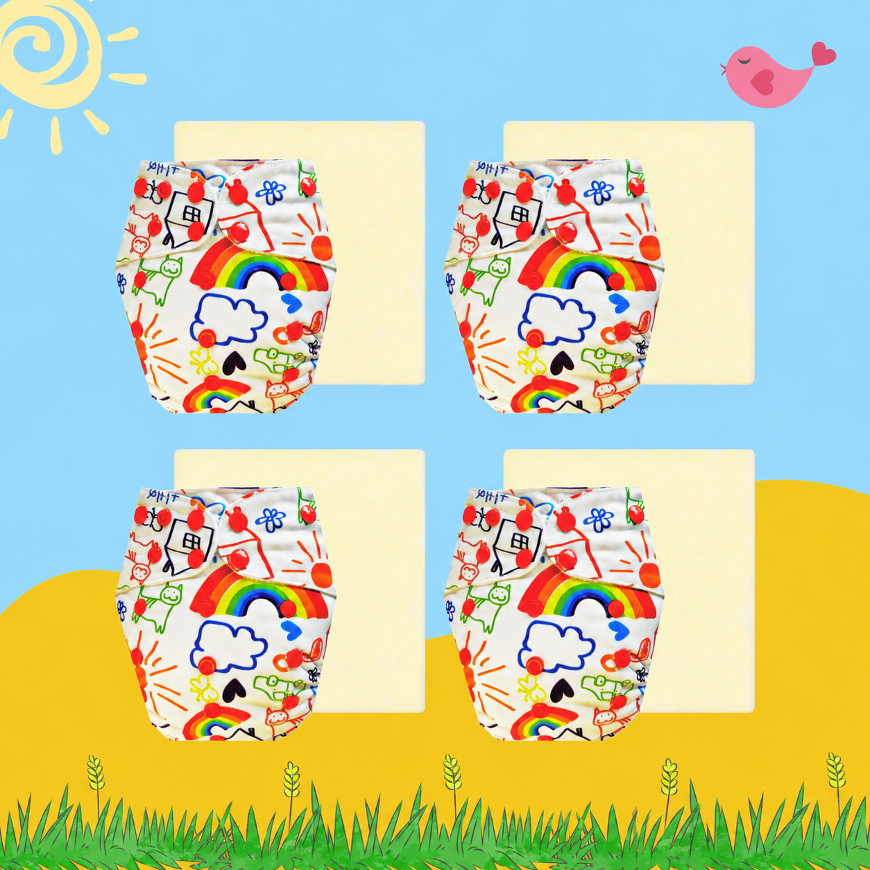 Rainbow Print Cloth Diaper with Magical Soaker Insert Combo