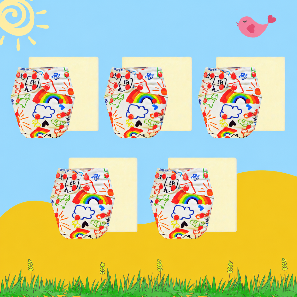 Rainbow Print Cloth Diaper with Magical Soaker Insert Combo