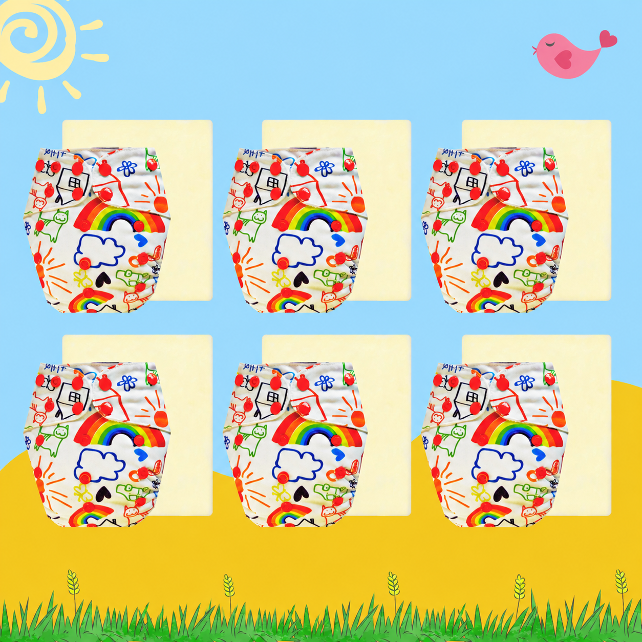 Rainbow Print Cloth Diaper with Magical Soaker Insert Combo