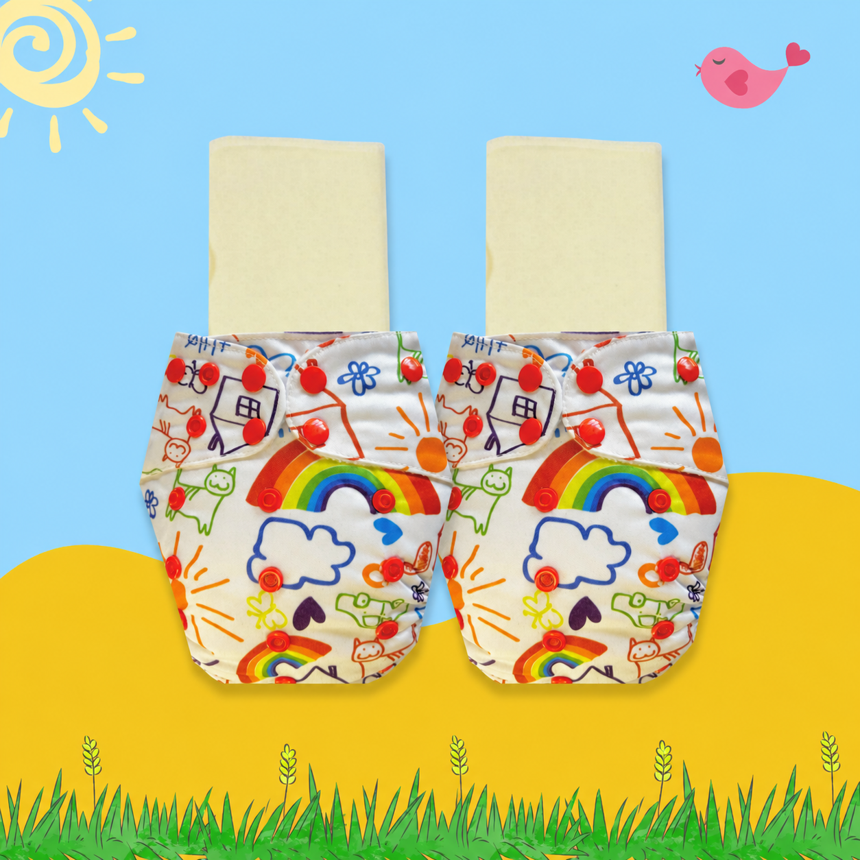 Rainbow Print Cloth Diaper with Magical Soaker Insert Combo