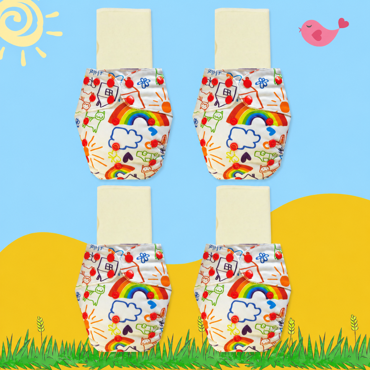 Rainbow Print Cloth Diaper with Magical Soaker Insert Combo
