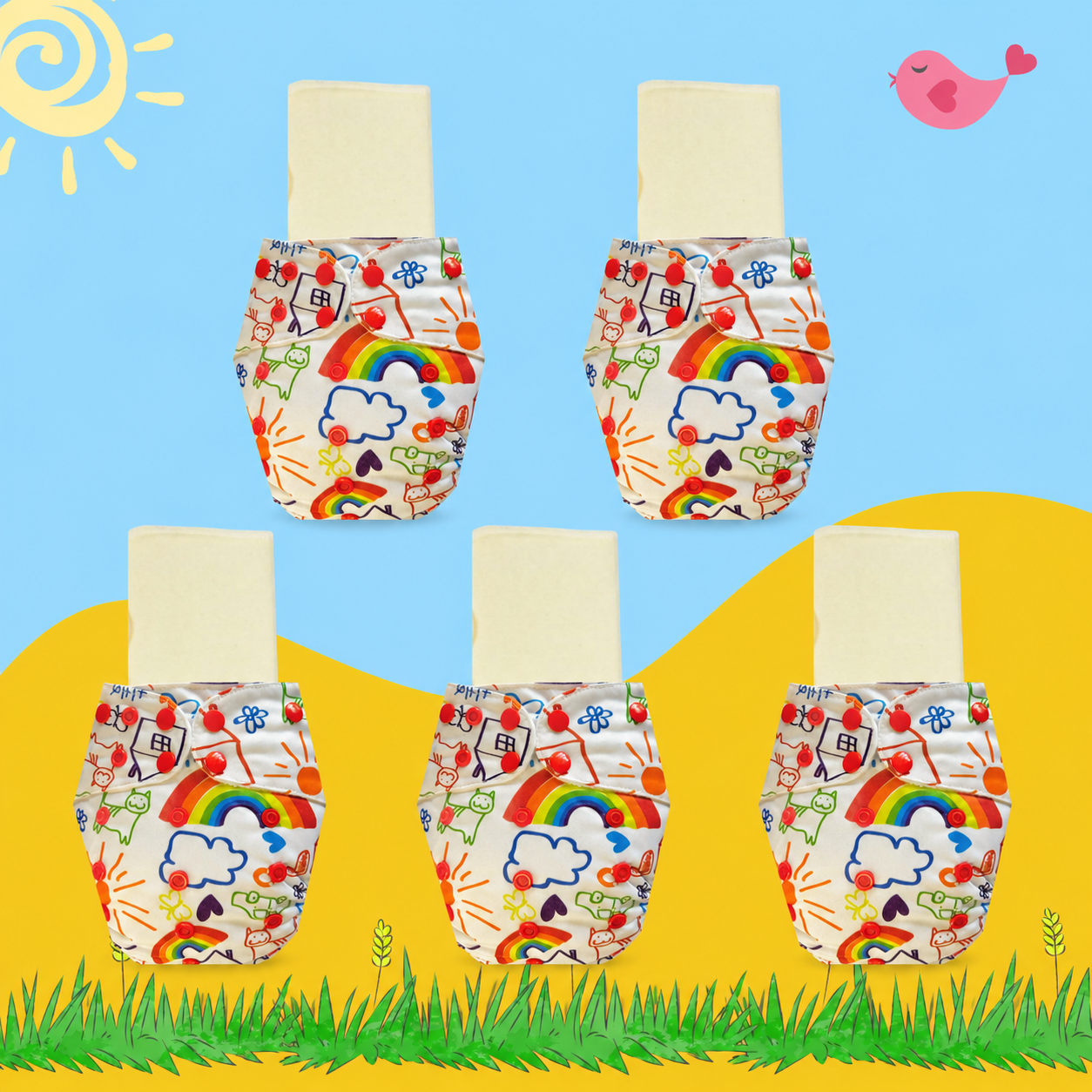 Rainbow Print Cloth Diaper with Magical Soaker Insert Combo
