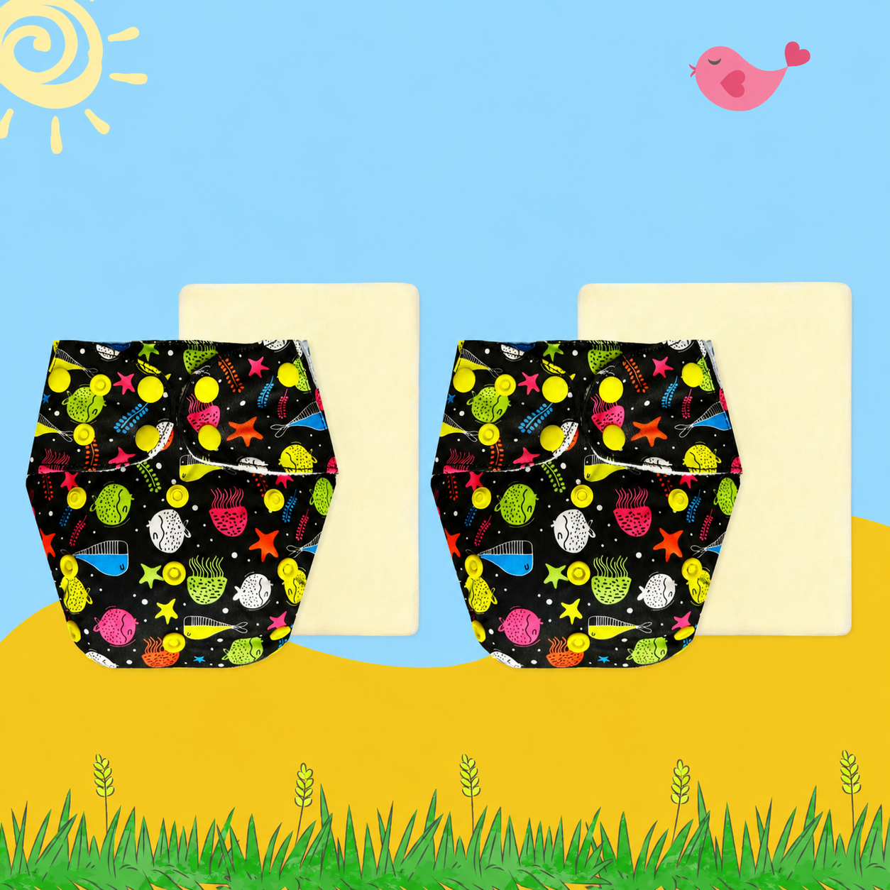 OceanPop Cloth Diaper with Magical Soaker Insert Combo