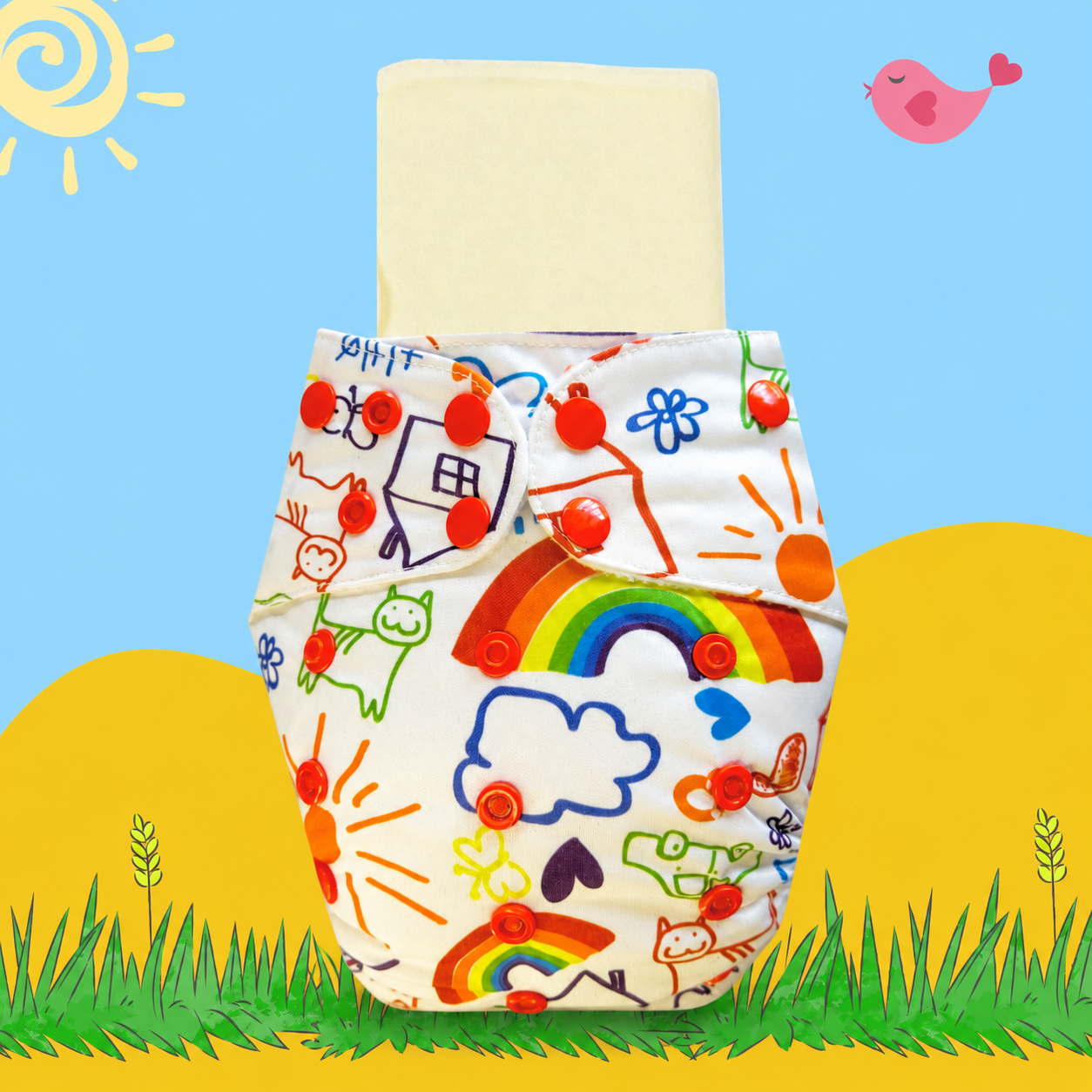 Rainbow Print Cloth Diaper with Magical Soaker Insert