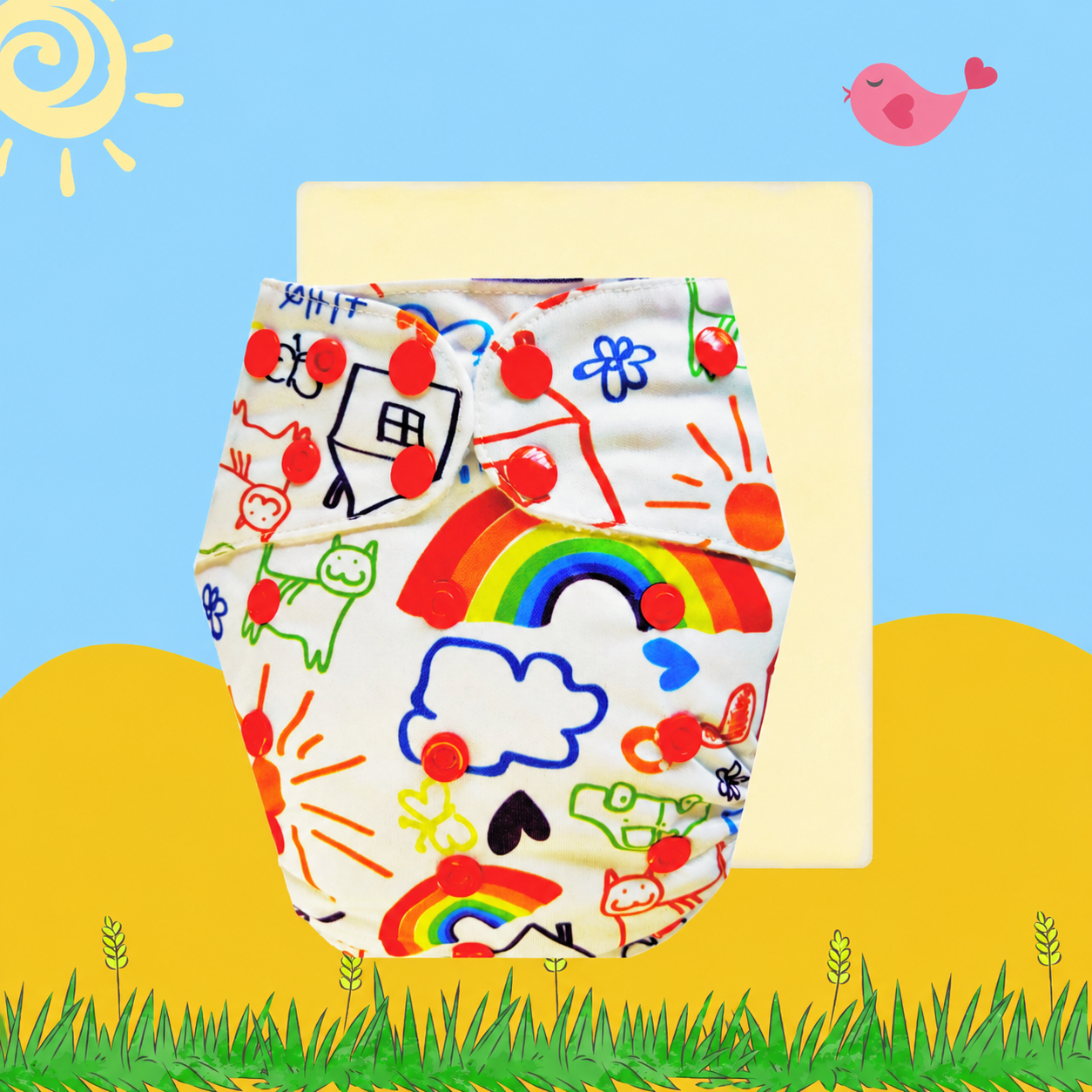 Rainbow Print Cloth Diaper with Magical Soaker Insert