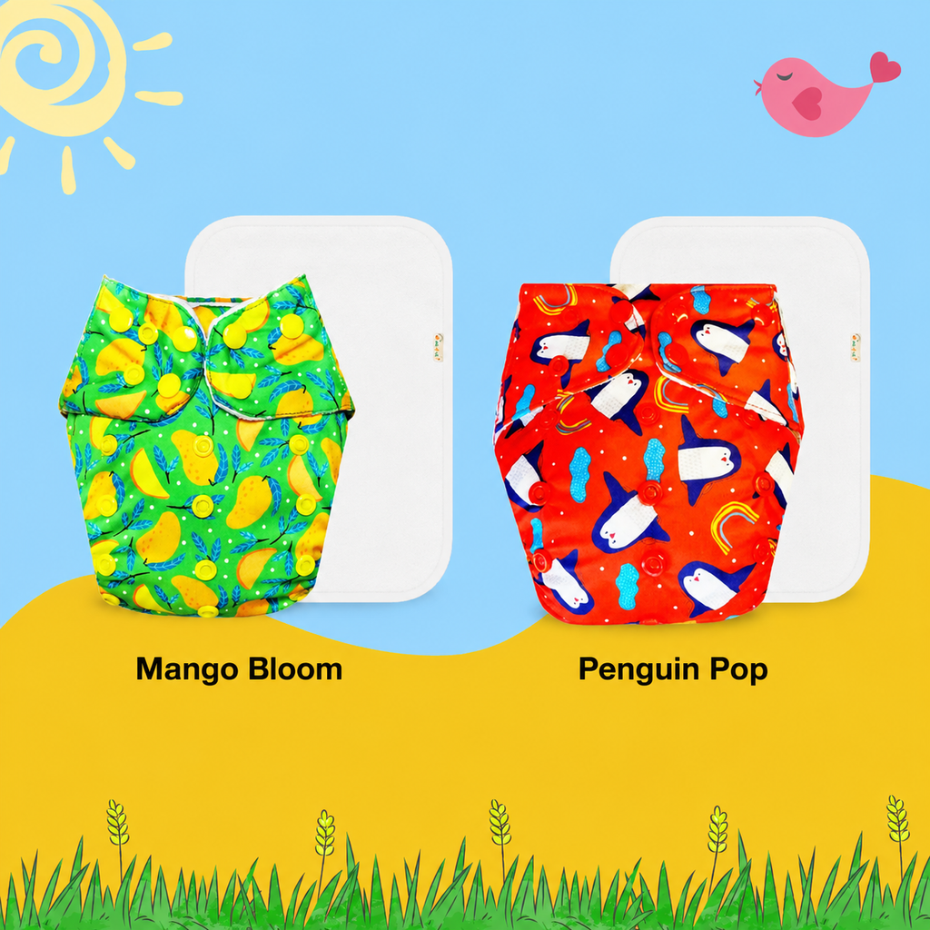 Printed Cloth Diaper With Large White Insert (Pack of 2)