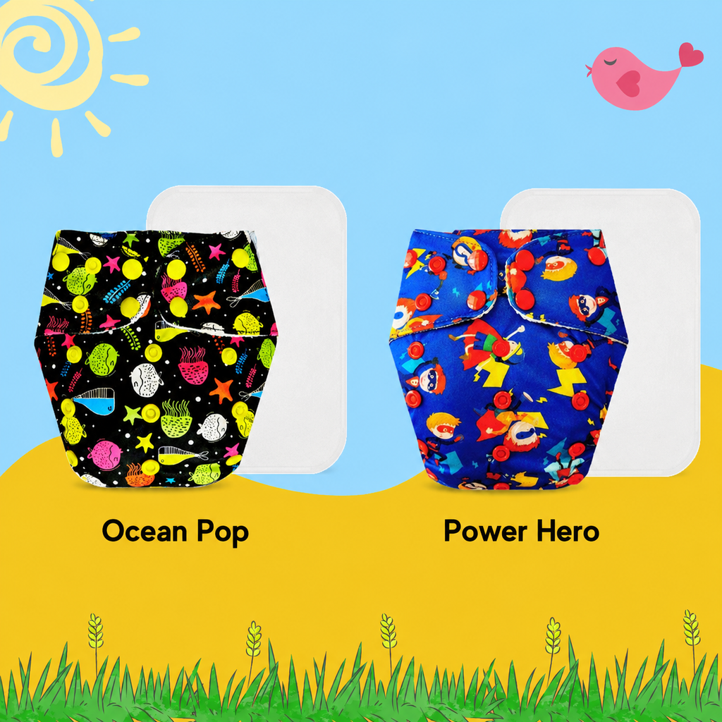 Printed Cloth Diaper With Large White Insert (Pack of 2)