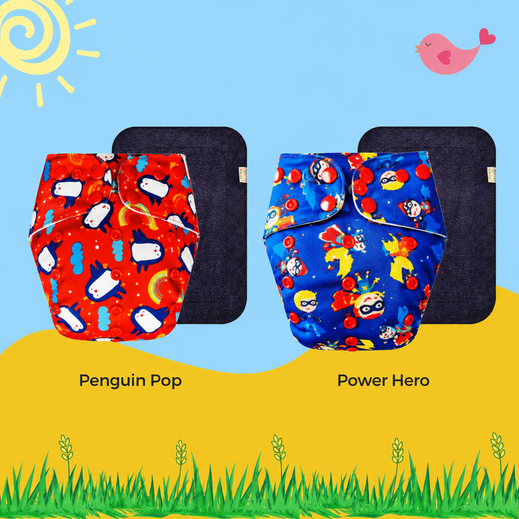Printed Cloth Diaper With Large Black Insert (Pack of 2)
