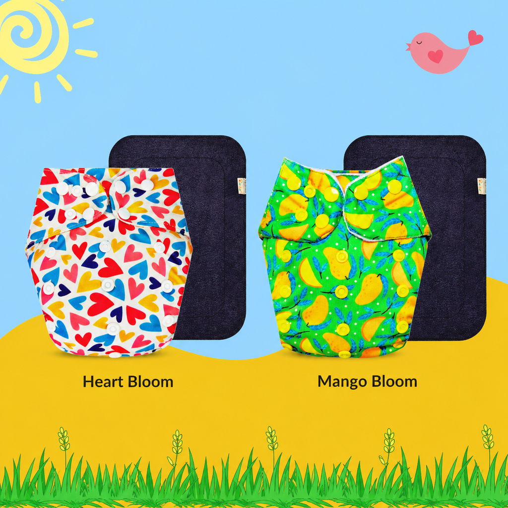 Printed Cloth Diaper With Large Black Insert (Pack of 2)