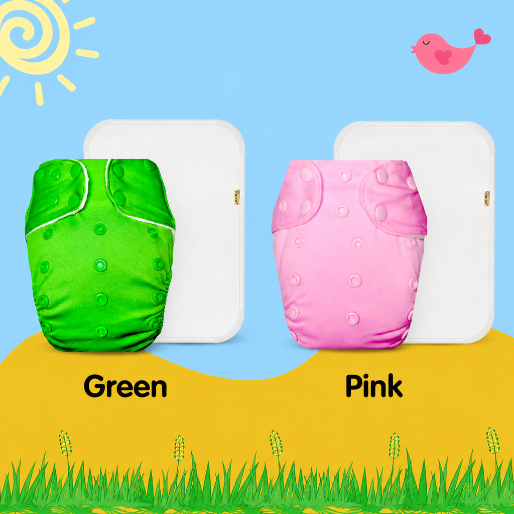 Solid Colors Cloth Diaper Packs With Large White insert Insert (Pack of 2)