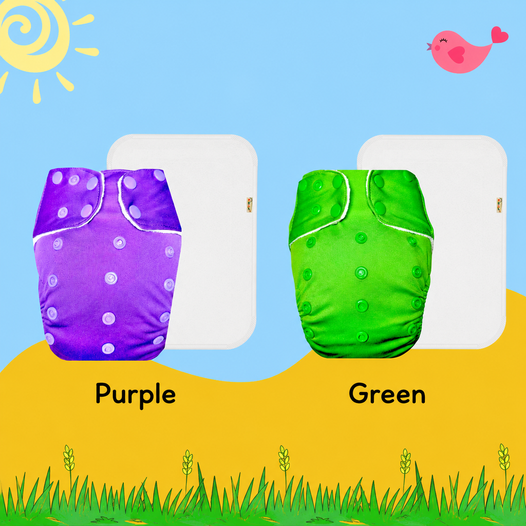 Solid Colors Cloth Diaper Packs With Large White insert Insert (Pack of 2)
