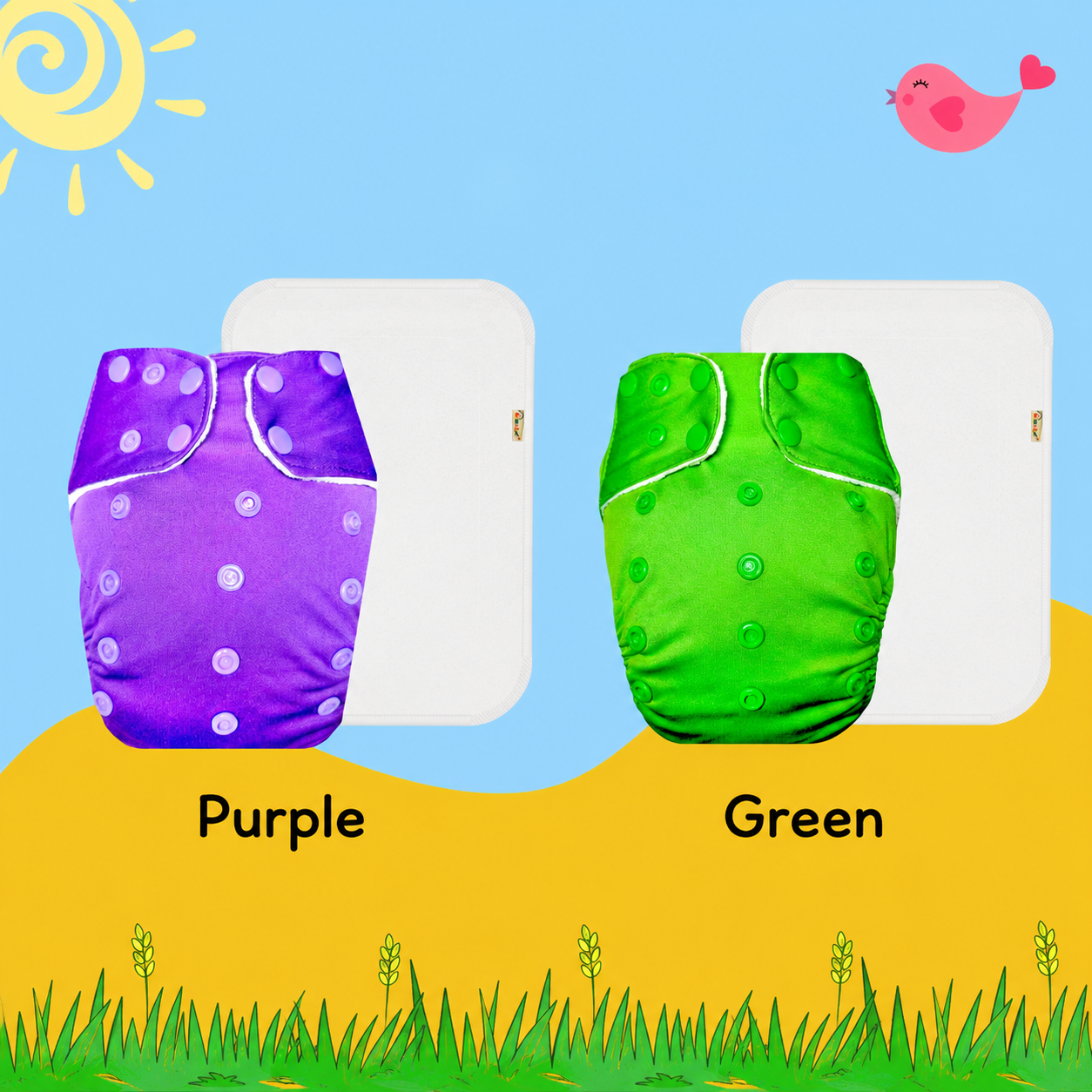 Solid Colors Cloth Diaper Packs With Large White insert Insert (Pack of 2)
