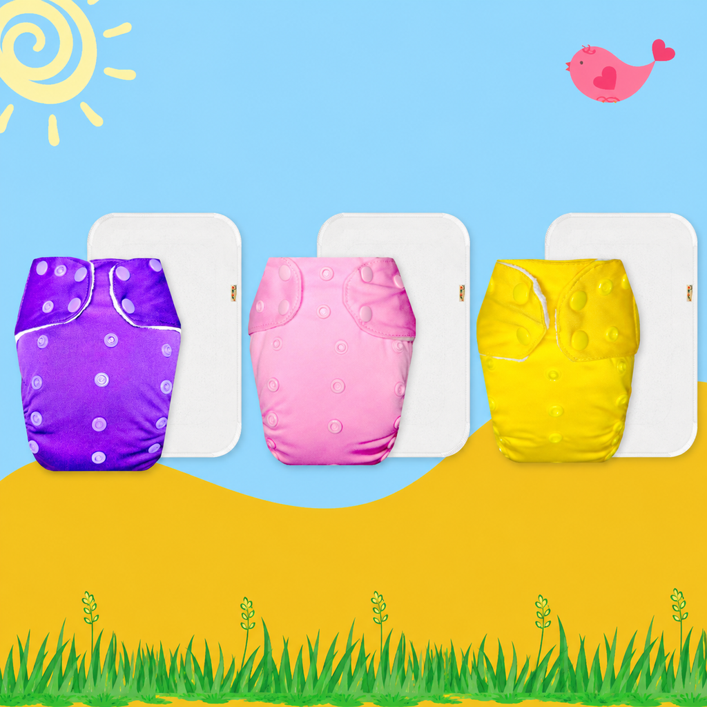 Solid Colors Cloth Diaper Packs With Large White insert Insert (Pack of 3)