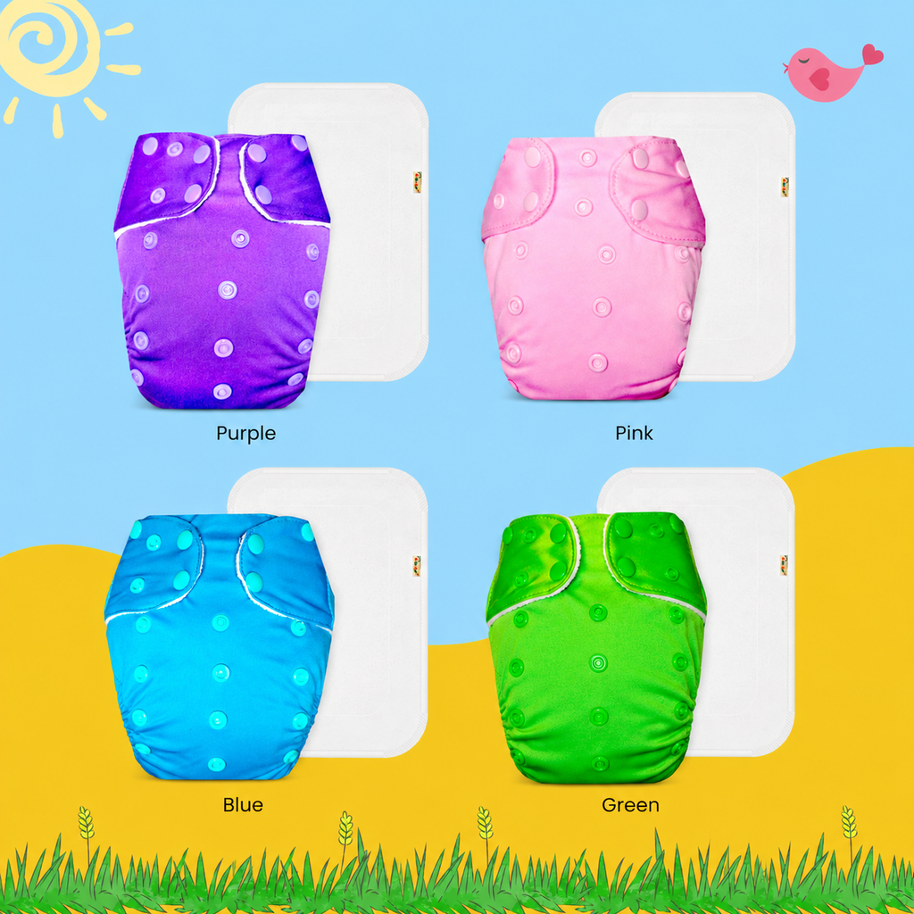 Solid Colors Cloth Diaper Packs With Large White insert Insert (Pack of 4)