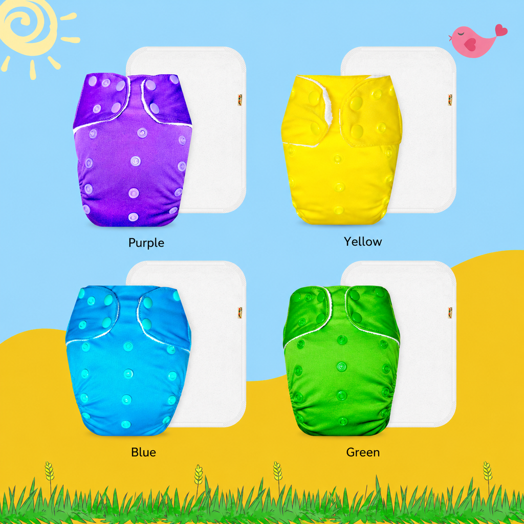 Solid Colors Cloth Diaper Packs With Large White insert Insert (Pack of 4)