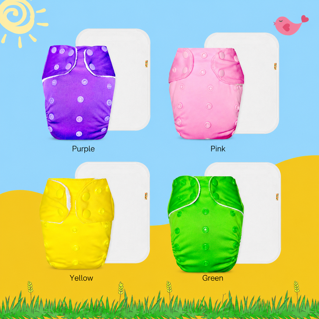 Solid Colors Cloth Diaper Packs With Large White insert Insert (Pack of 4)