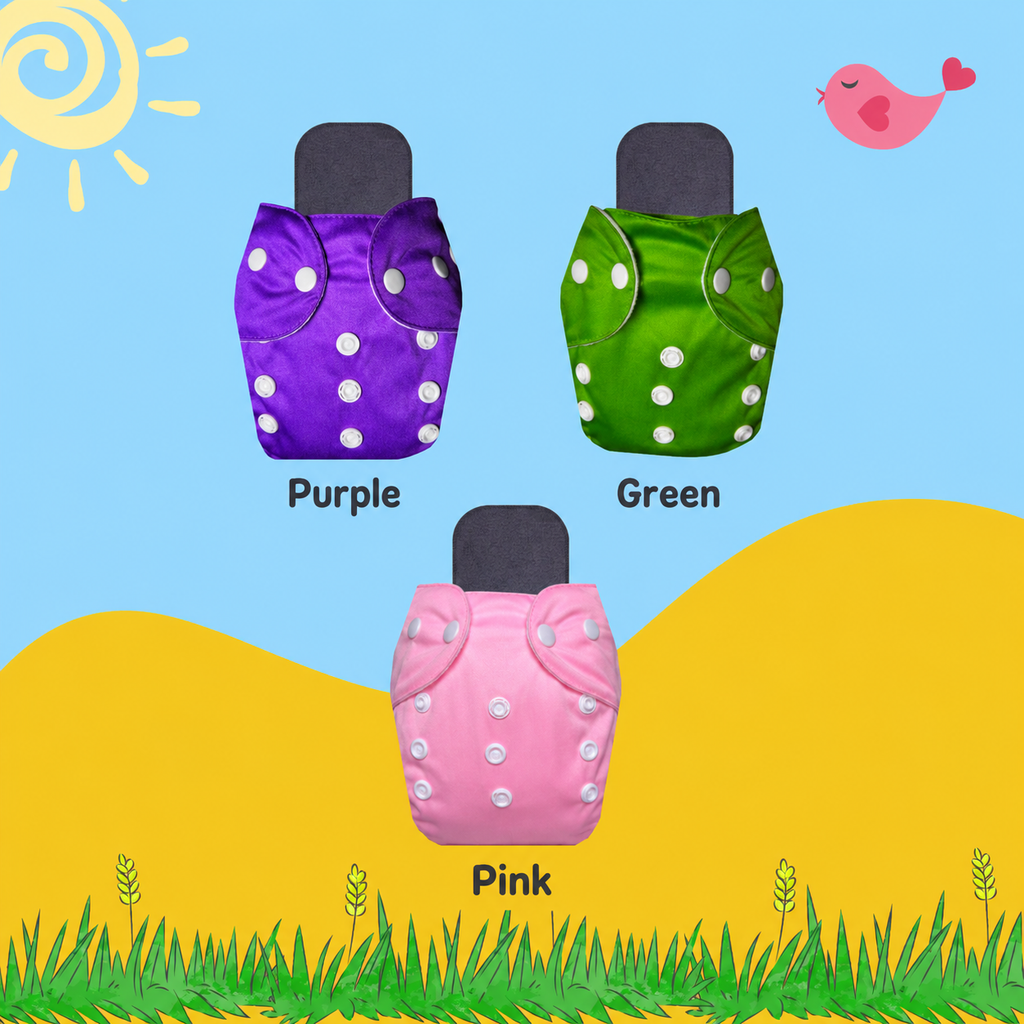Solid Colors Cloth Diaper Packs With Small Black Insert (Pack of 3)