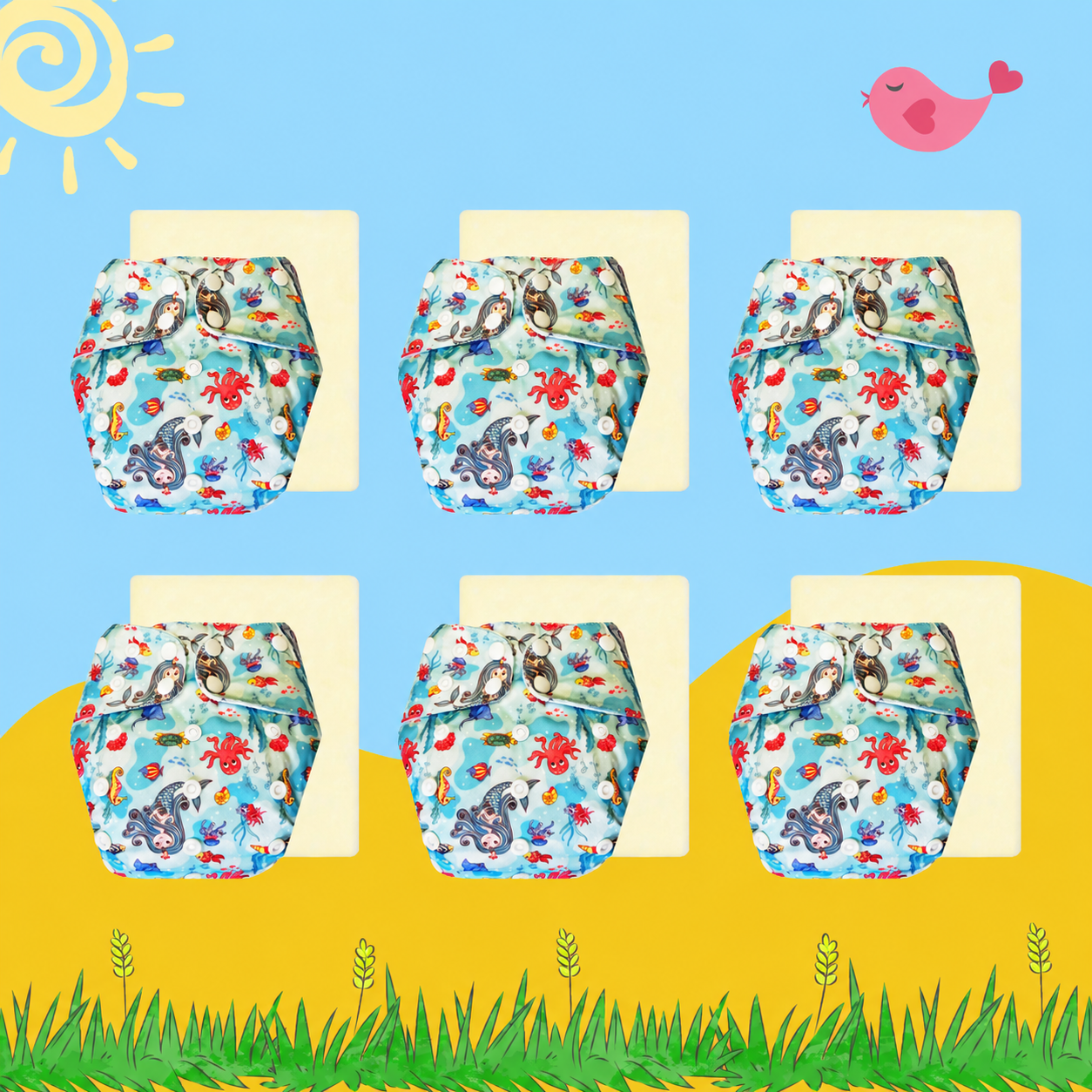OceanDream Cloth Diaper with Magical Soaker Insert Combo