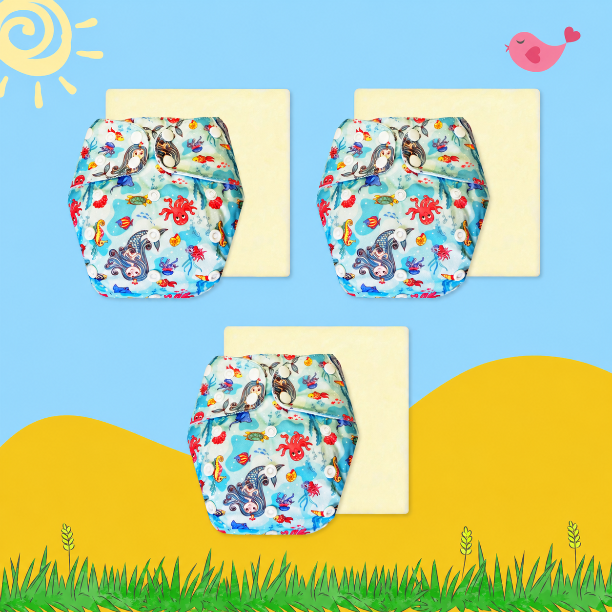 OceanDream Cloth Diaper with Magical Soaker Insert Combo
