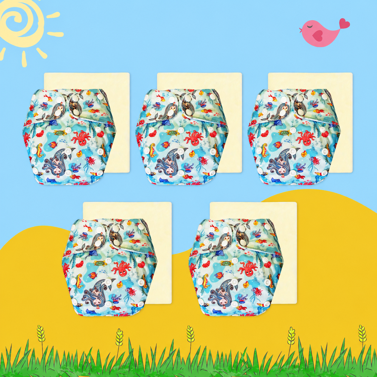 OceanDream Cloth Diaper with Magical Soaker Insert Combo