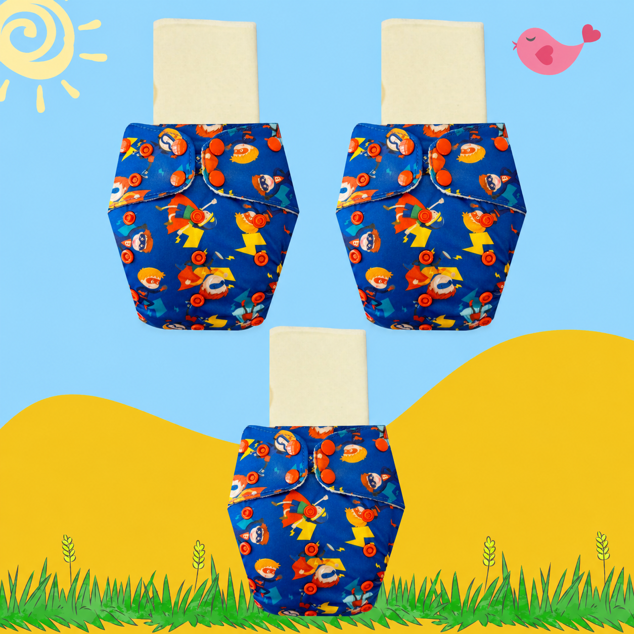 PowerHero Cloth Diaper with Magical Soaker Insert Combo