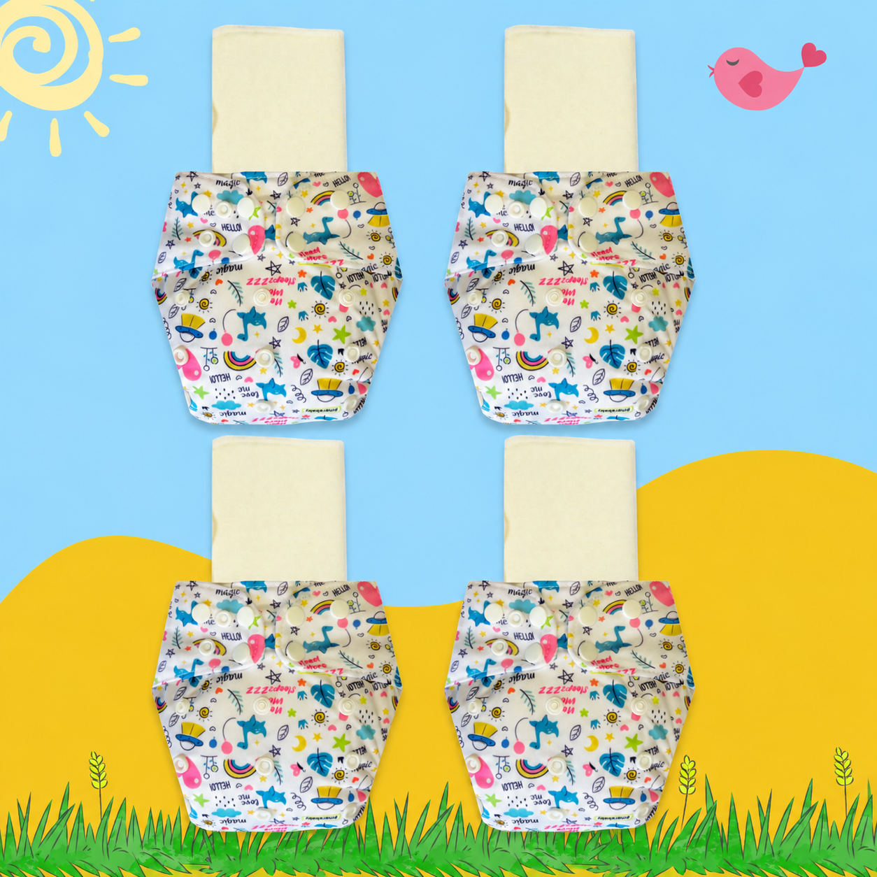 DreamDoodle Cloth Diaper with Magical Soaker Insert Combo