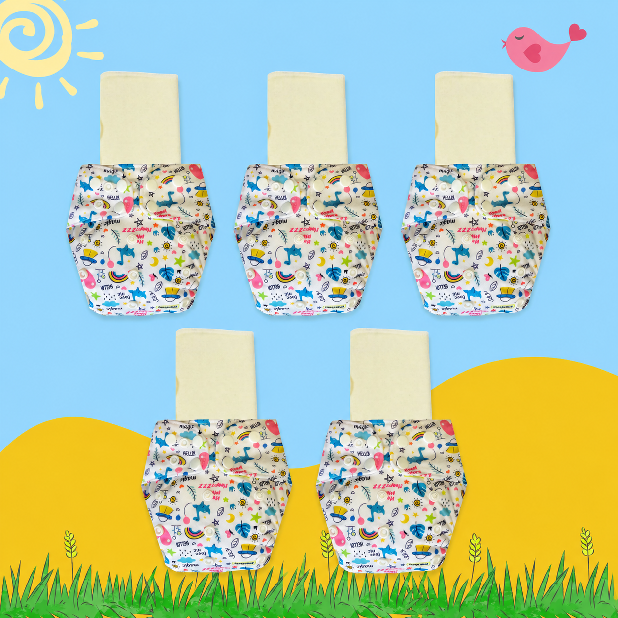 DreamDoodle Cloth Diaper with Magical Soaker Insert Combo
