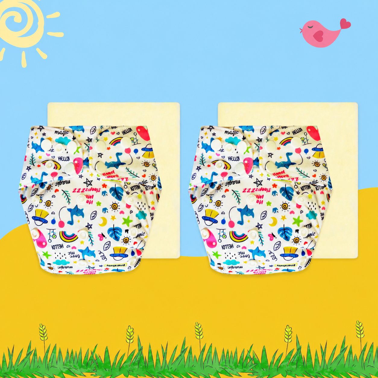 DreamDoodle Cloth Diaper with Magical Soaker Insert Combo